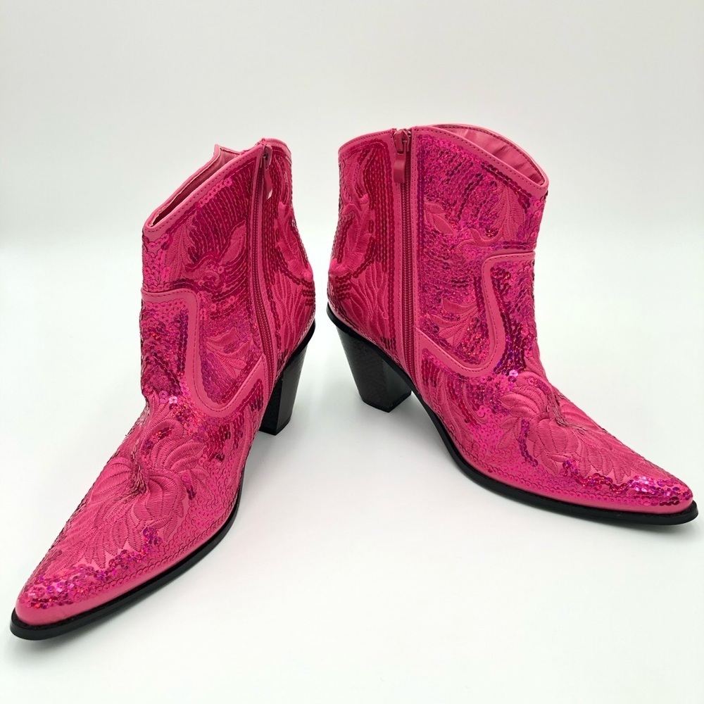 Helen’s Heart Fuschia Short Bling & Embroidered Boots Size 10 - Picture 5 of 16